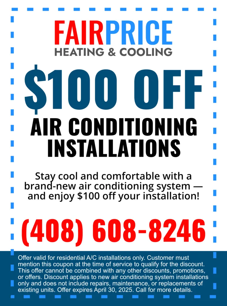 $100 off air conditioning installation coupon by FairPrice heating and cooling